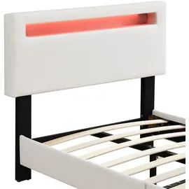 CARO-Möbel Polsterbett Benito 90x200 cm mit LED Beleuchtung, modernes Einzelbett mit verstellbarem Kopfteil, Jugendbett mit Bezug aus Lederimitat in weiß Textil, Mode, Schlafzimmer, Betten, Polsterbetten