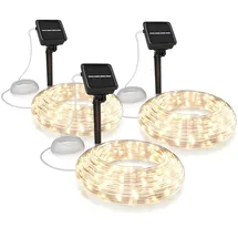 Bearware Lichterkette LED 10m transparent, 100 Leds, Solarpanel mit Akku, spritzwassergeschützt, IP44, weiß