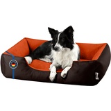 BedDog Hundebett LUPI, Hundekissen mit abziehbaren waschbaren Bezug, Hundekorb, Hundesofa, für mittel-große Hunde, L, braun-orange