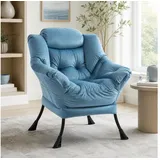 ANYSUN Loungesessel Relaxsessel aus Samt mit Nackenstütze, ergonomisch weich gepolstert (Sessel mit optionalem Fußhocker, Relaxsessel), Kompakter Relaxsessel 75 x 80 x 85 cm, wahlweise mit Fußhocker blau