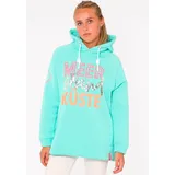 Zwillingsherz Hoodie Meer Strand Küste mit Kapuze, Pailletten-Schriftzug und aufgesticktem Anker-Motiv grün S/M (36/38)