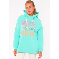 Zwillingsherz Hoodie Meer Strand Küste mit Kapuze, Pailletten-Schriftzug und aufgesticktem Anker-Motiv grün S/M (36/38)