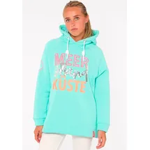 Zwillingsherz Hoodie Meer Strand Küste mit Kapuze, Pailletten-Schriftzug und aufgesticktem Anker-Motiv grün S/M (36/38)