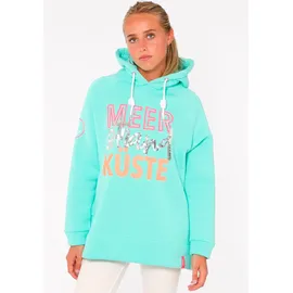 Zwillingsherz Hoodie Meer Strand Küste mit Kapuze, Pailletten-Schriftzug und aufgesticktem Anker-Motiv grün S/M (36/38)