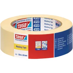 Tesa 4323 - Maskierungsband - 30 mm x 50 m - schwach gekrepptes Papierabdeckband