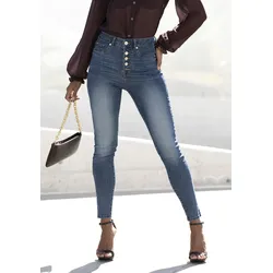 LASCANA High-waist-Jeans, mit sichtbarer Knopfleiste und Stretch-Anteil, Skinny, High Waist LASCANA blue washed 44