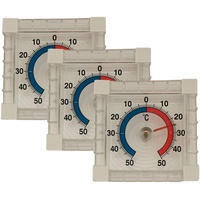 Iloda® 3X Fensterthermometer selbstklebend, transparent und analog ca. 7,5x7,5cm aus Kunststoff, Außenthermometer für Fenster, Thermometer Außen