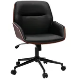 miliboo Schwarzer Design-Bürostuhl mit Rollen, dunkles Holz und schwarzes Metall MARLOW