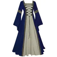 Feynman Damen Mittelalterliche Kleid mit Trompetenärmel, Mittelalter Viktorianischen Königin Kleider Renaissance Gotisch Maxikleid Karneval Halloween Party Prinzessin Kostüm, Dunkelblau, L