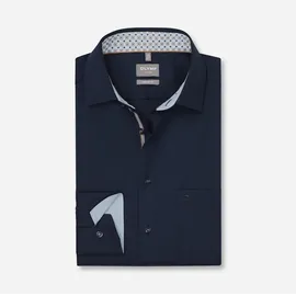 Olymp Businesshemd OLYMP "OLYMP Luxor, comfort fit, New Kent", Herren, Gr. 47, Normaler Arm, marine, 100% Baumwolle, Hemden