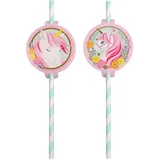 Carpeta 8 Papier-Trinkhalme * Magic Unicorn * mit Sticker für Kinderparty und Kindergeburtstag | Einhorn Straws Strohhalme Party Set