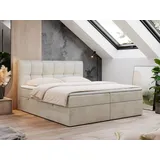 MKS Meble Boxspringbett 200x200 mit Bettkasten, Bett mit Matratze H3 Topper, Polsterbett 200x200 mit Bettkasten Kopfteil, Boxspringbett mit Mat... - Beige