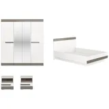 Feldmann-Wohnen Schlafzimmer-Set Blanco, (1 Kleiderschrank, 1 Bett, 2 Nachtkonsolen, 4-tlg., dekorative graue MDF-Absetzungen), 275x206x202cm Pinie weiß / grau, 4-teilig weiß