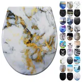 Fanmitrk WC Sitz mit Absenkautomatik, Toilettendeckel Duroplast, Klodeckel mit Schnellverschluss, Montage von oben, Toilettensitz mit Motiv (Goldener Marmor)