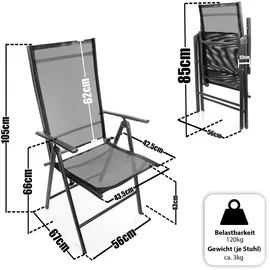 BigDean Gartenstuhl 4 Stück 120 kg belastbar 7-fach verstellbar 55 x 70 x 106 cm dunkelgrau