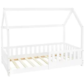 ML-Design Hausbett mit Rausfallschutz 80 x 160 cm Kiefer massiv weiß