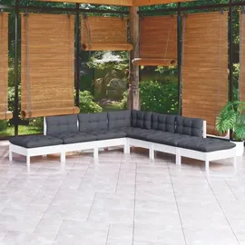 vidaXL Garten-Lounge-Set 7-tlg. weiß Kiefernholz