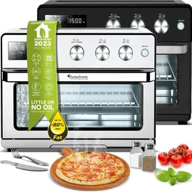 TURBO TRONIC TurboTronic digitaler Heißluftofen - XXL 32 Liter mit Drehspieß für Hähnchen 5 in1 Mini Backofen, Dörrer & Power Heißluftfritteuse Airfryer ab 25°C
