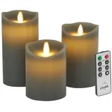 candela lights by lc home LED Kerzen 3er Set 7,5x10/12,5/15 cm grau