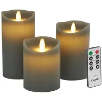 candela lights by lc home LED Kerzen 3er Set 7,5x10/12,5/15 cm grau