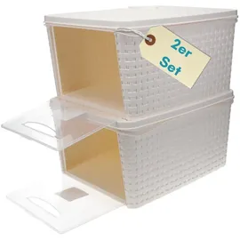 GarPet Aufbewahrungsbox 2er Set mit Deckel 20 l weiß