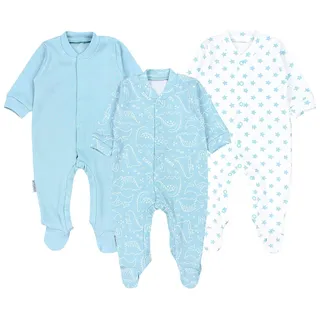 TupTam Baby Jungen Schlafstrampler Langarm Strampler Schlafanzug mit Fuß 3er Pack, Farbe: Dino Park Sterne Beige Weiß, Größe: 80 - 80