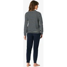 SCHIESSER Casual Essentials Pyjama Gestreift Nachtblau/Weiß S