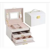 Schmuckkästchen, Uhren- Und Kosmetikkoffer, Schmuck- Und Kosmetikkoffer, Samtfutter, Aufbewahrungskoffer Mit Schloss Und Schlüssel, Tolle Geschenkidee (weiß)