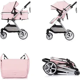 Chipolino Kombikinderwagen 2 in 1 Vista Wickeltasche, Fußabdeckung, Korb, Gurt rosa