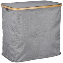 Relaxdays Wäschekorb mit Deckel, faltbarer Wäschesammler, Bambus & Stoff, Wäschesortierer mit 2 Fächern, 74 Liter, grau