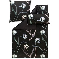 Bettwäsche Tulipa 7597 900 Schwarz, Estella, Mako-Satin, 2 teilig, Tulpen, Blüten, Florales Design grün|schwarz|weiß 1 St. x 135 cm x 200 cm