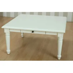 Amaretta Couchtisch antik weiß, antik patiniert 100x100 cm mit 1 Schublade.