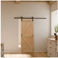 inova wohnen Schiebetür Holz Scheunentor Eiche, Komplett Set offene Laufschiene schwarz und Softclose braun 77.5 cm x 206.5 cm
