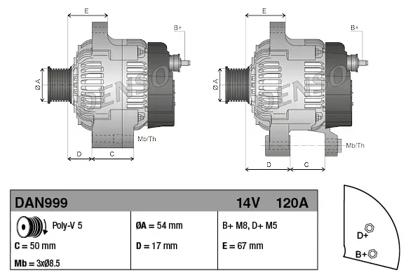 DENSO Generator dan999 für Ford LANCIA Fiat