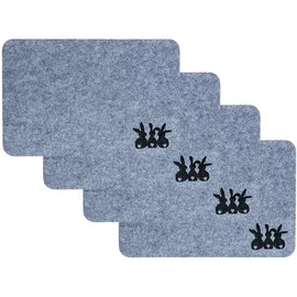levandeo 4er Set Platzset Osterhase Filz Grau Schwarz Tischset Ostern Tischdeko Deko Hase Tischmatte Platzdeckchen