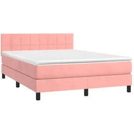vidaXL Boxspringbett mit Matratze & LED Rosa 140x200 cm Samt