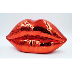 Casa Padrino Luxus Deko Lippen Chrom Rot 46 x H. 25 cm - Kunstharz Deko Kuss Mund Lippen - Wohnzimmer Deko Accessoires
