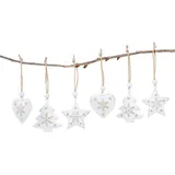 levandeo 6 Weihnachtsanhänger Metall Weiß Gold Baumschmuck Weihnachtsbaum Stern Herz Baumdeko Deko-Anhänger Weihnachten