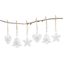 levandeo 6 Weihnachtsanhänger Metall Weiß Gold Baumschmuck Weihnachtsbaum Stern Herz Baumdeko Deko-Anhänger Weihnachten