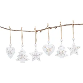 levandeo 6 Weihnachtsanhänger Metall Weiß Gold Baumschmuck Weihnachtsbaum Stern Herz Baumdeko Deko-Anhänger Weihnachten