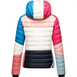 Navahoo Damen Steppjacke Übergangsjacke mit Kapuze im Colourblocking Stil Lulana Multikulti