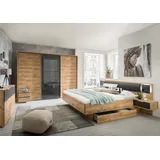 99rooms Schlafzimmer-Set Veneto IV Plankeneiche Optik Graphit, (Komplett Schlafzimmer, Set (3-St), 1xSchwebetürenschrank, 1xKommode und 1xFutonbett, mit viel Stauraum, aus Holzwerkstoff, inkl. LED-Beleuchtung, mit Bettkasten