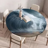 FANSU Tischdecke Outdoor Wetterfest Rund mit Gummizug, Rund Tischdecke Waschbar und Abwischbar für Esstisch, Couchtisch, Gartentisch Geeignet 3D Muster (Meeresbrise,200cm)