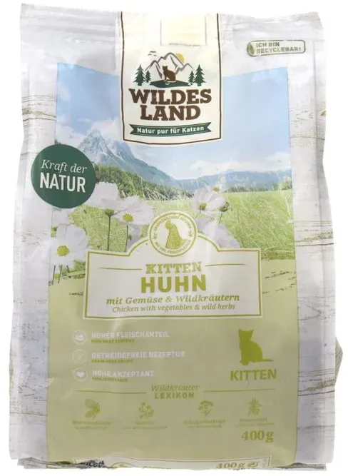 Wildes Land 2 x Kitten Futter Classic Huhn (400g)