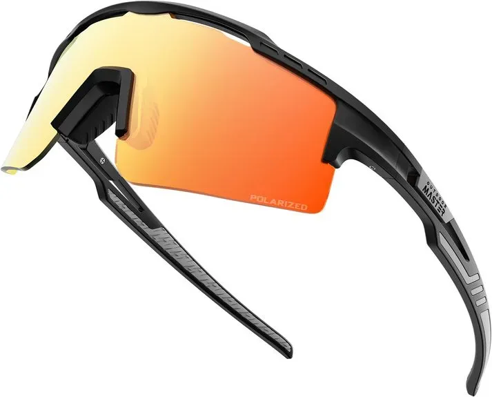 OutdoorMaster Hawk II Polarisierte Sport-Radbrille Schwarzer Rahmen Revo-Orange Linse