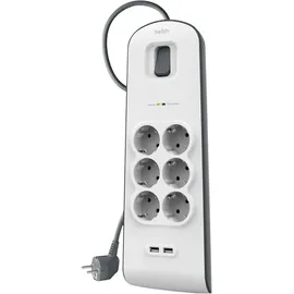 Belkin Surge Protector 6 Steckdosen 2 m 2 x USB Weiß