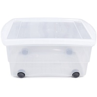 ONDIS24 Aufbewahrungsbox Kunststoffbox mit Deckel und Rollen, Rollbox 80 L, Spielzeugkiste, Kiste stapelbar, Aufbewahrungsbox transparent, 80 liter