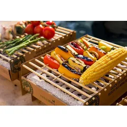 BURI 5x Öko Einweggrill Einmalgrill Nachhaltig - Bio Einmal Grill rauchfrei 31 x 23,5cm Bambus Kohle und Grillrost, natürlichen Materialien