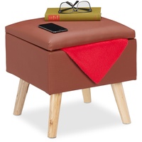 Relaxdays Sitzhocker mit Stauraum, aus Kunstleder, HxBxT: 40 x 40 x 40 cm, mit Deckel, Sitzwürfel gepolstert, braun, Kunststoff, 1 Stück