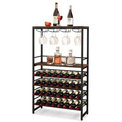 COSTWAY Weinregal, stehend, Metall, für 32 Weinflaschen&16 Gläser, 80x30x140cm braun